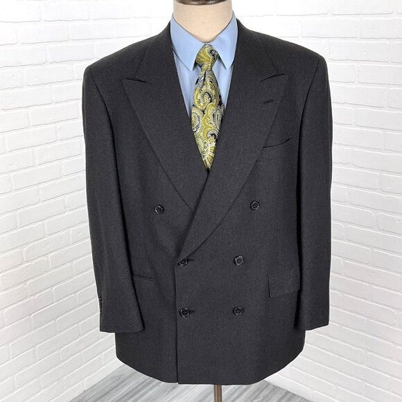 Pierre Cardin Blazer Men 44 Gray Flannel Double Breasted Classic Union USA VTG‎ - Picture 1 of 14